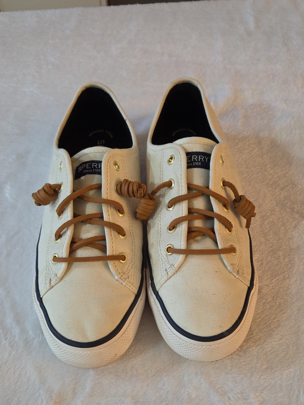 Sperry Cream Canvas Sneakers with Tan Laces